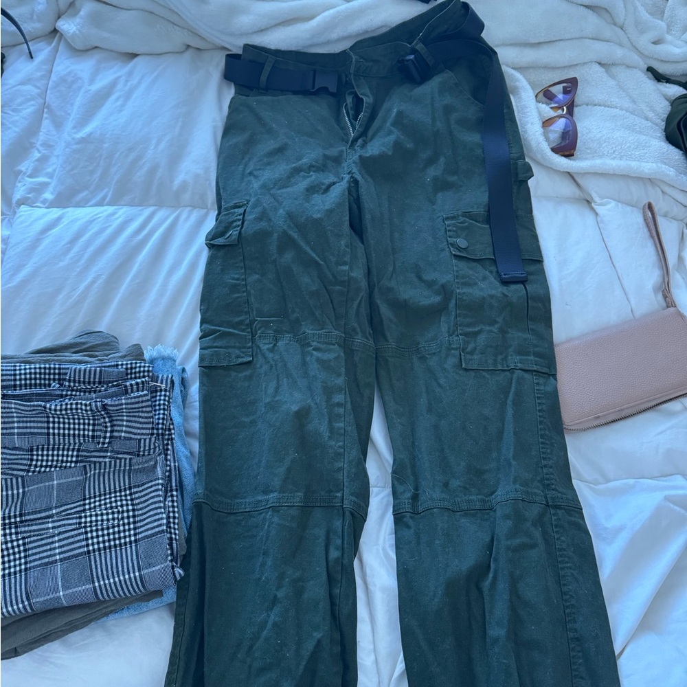Dark Green Cargo Pants with Belt